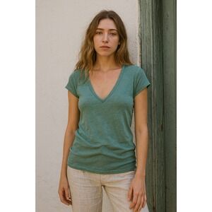 Free People‎ We The Free Always Yours Tee Womens Small Green Split V-Neck Boho